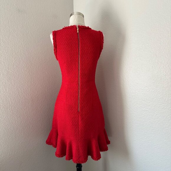 Kate Spade A Line Red Sleeveless Textured Knit Dress Ruffle Hem & Fringe Trim 2 - Picture 2 of 12